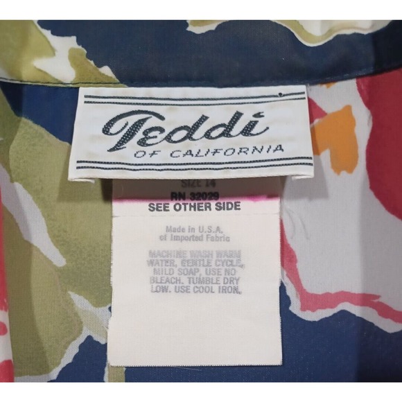 TEDDI OF CALIFORNIA Shirt Womens 14 Large Floral Hearts Blue Made In USA - Picture 2 of 4